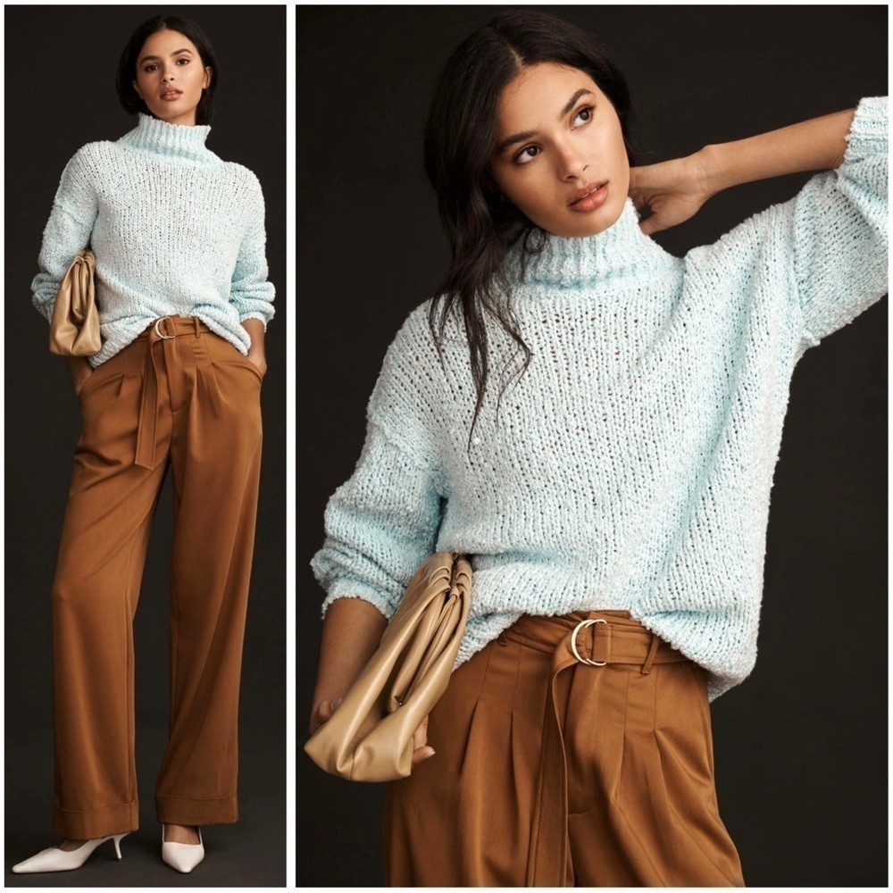 Anthropology Light Blue Chunky Turtleneck Sweater - Women's Cozy Knit